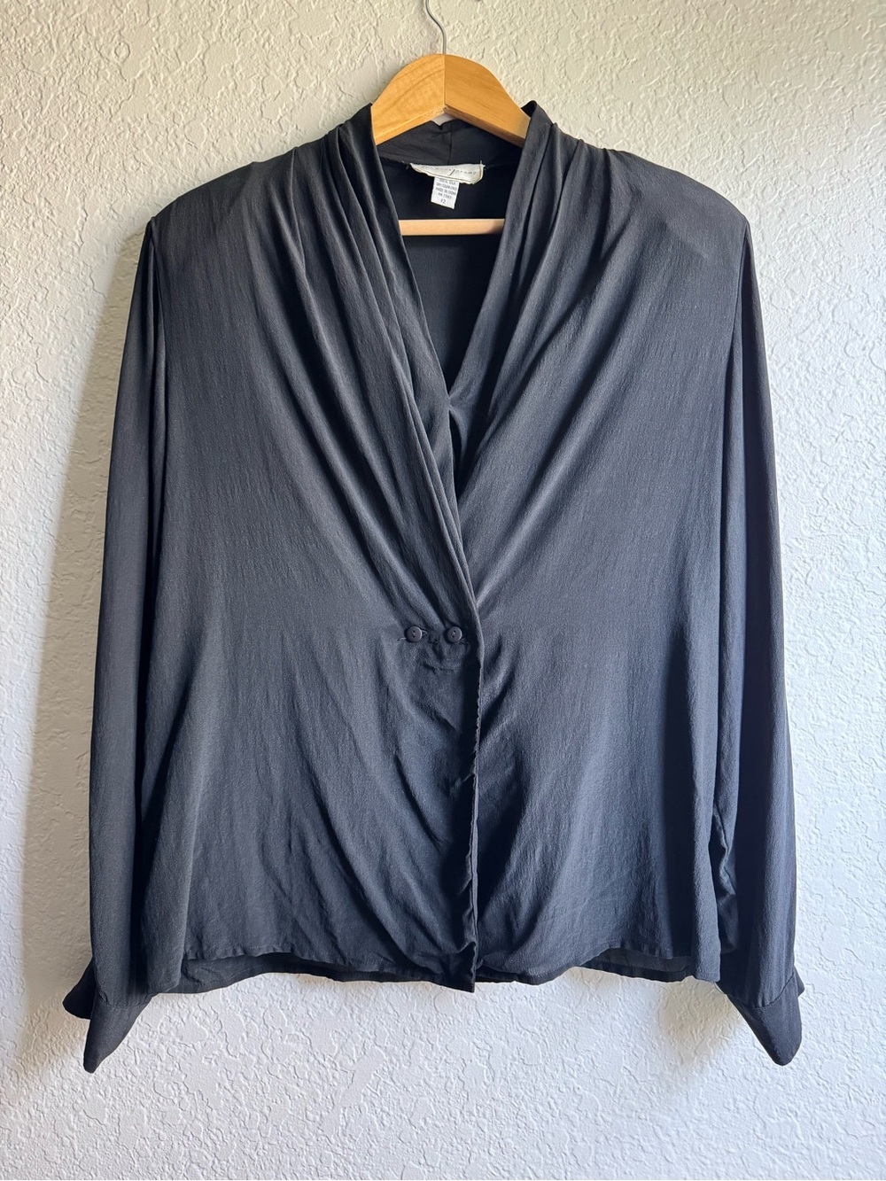 Vintage Spenser Jeremy 100% Silk Plunge Wrap Blouse Top Black Size 12